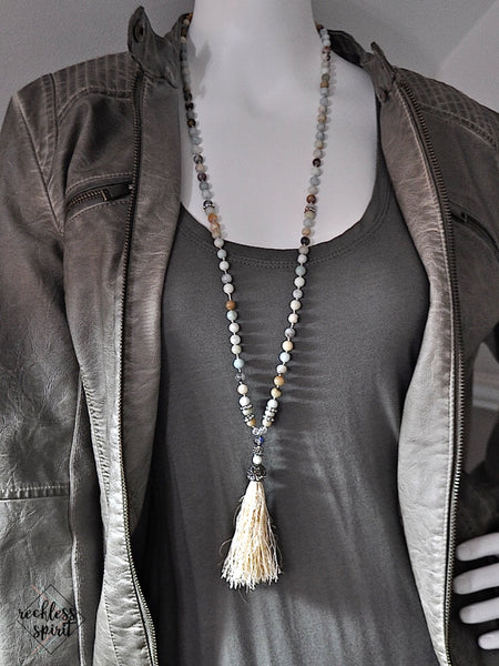 Simply Ivie Amazonite Silk Tassel Necklace