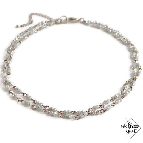 Faceted Iced Blue Chain Choker Necklace