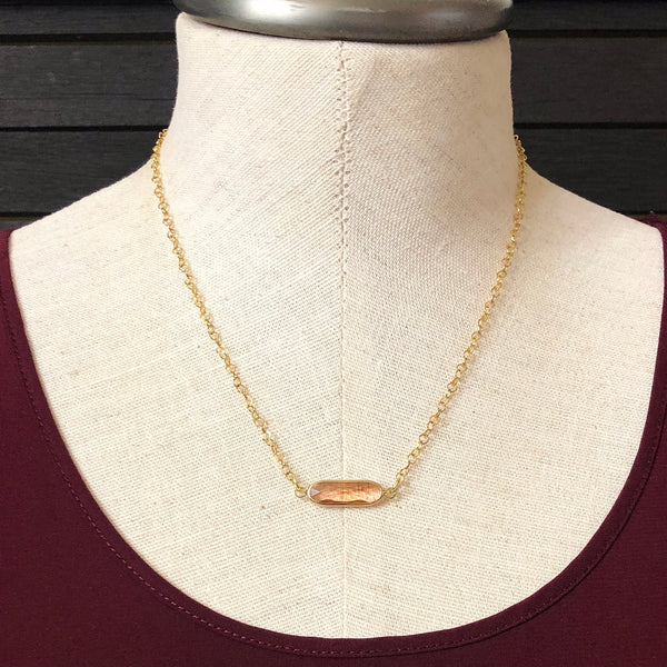 Gold Tone Peach Puff Bar Necklace