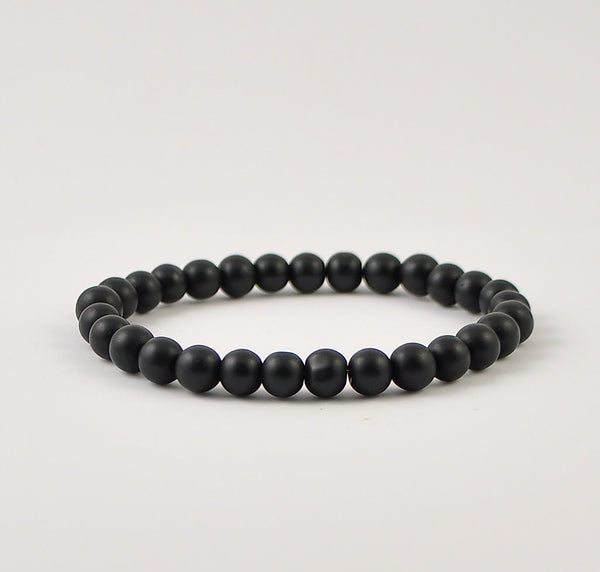 Black Agate Mens Stretch Bracelet