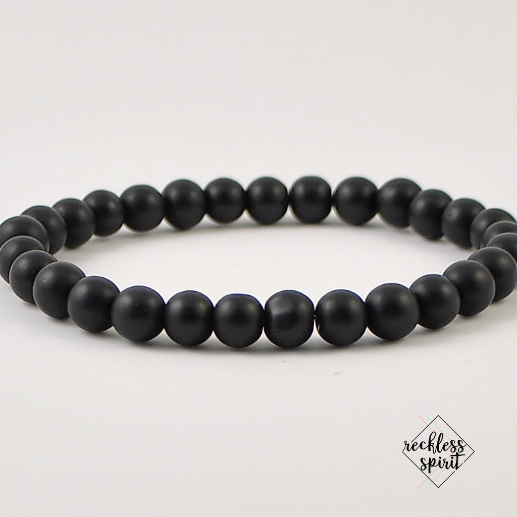 Black Agate Mens Stretch Bracelet