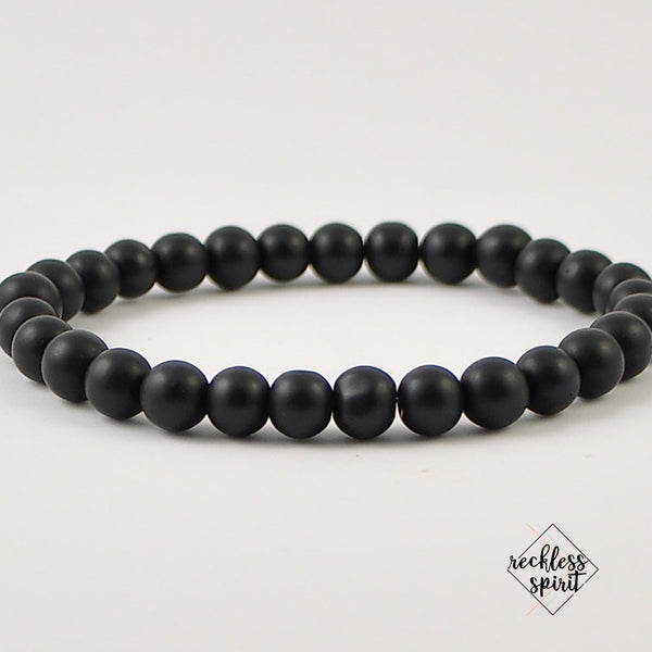 Black Agate Mens Stretch Bracelet