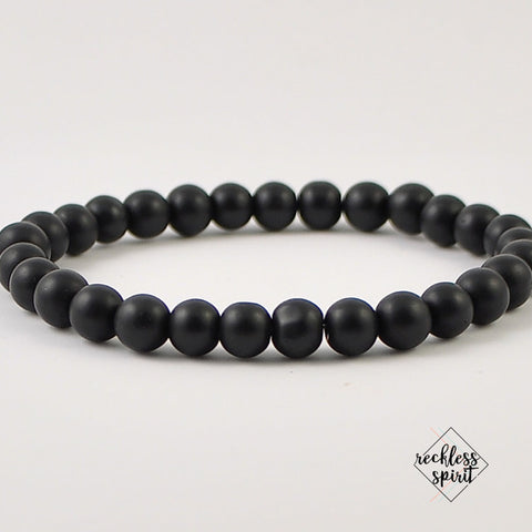 Black Agate Mens Stretch Bracelet
