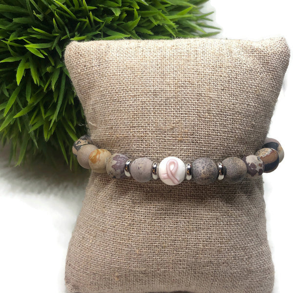 Testicular Cancer Awareness Unisex (Men's or Women's) Stretch Bracelet - Frosted Agate