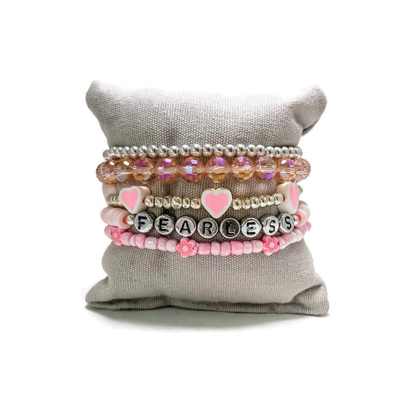 Fearless Pink Happy Stack Stretch Bracelet Set