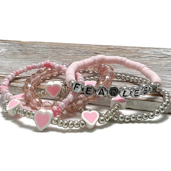 Fearless Pink Happy Stack Stretch Bracelet Set