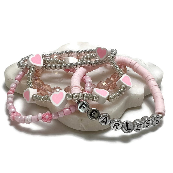Fearless Pink Happy Stack Stretch Bracelet Set