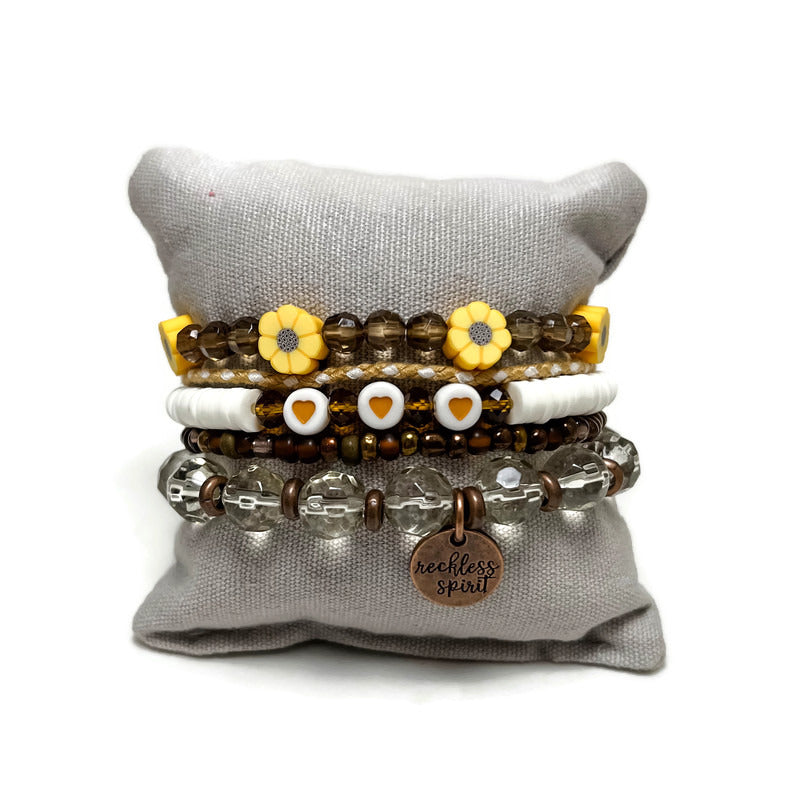 Sunflower Happy Stack Stretch Bracelet Set