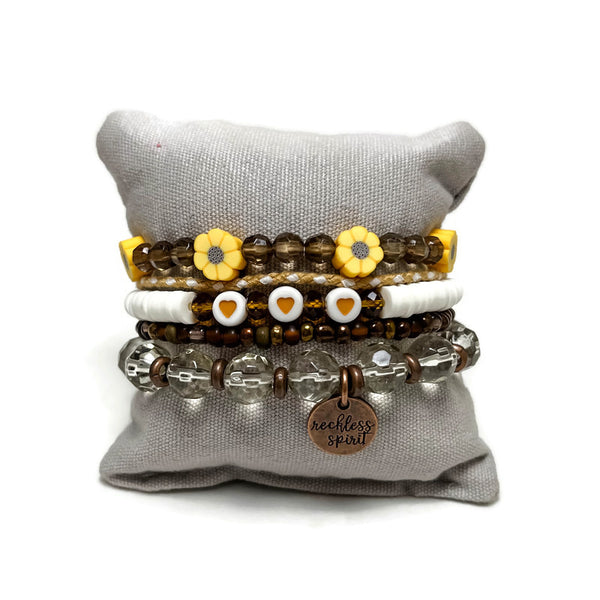 Sunflower Happy Stack Stretch Bracelet Set