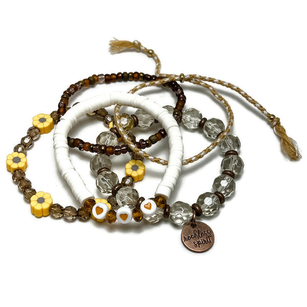 Sunflower Happy Stack Stretch Bracelet Set