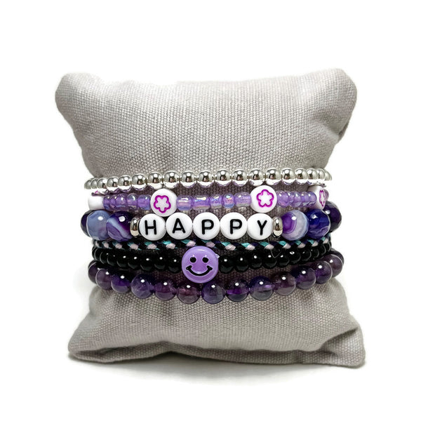 Purple Happy Stack Be Happy Stretch Bracelet Set