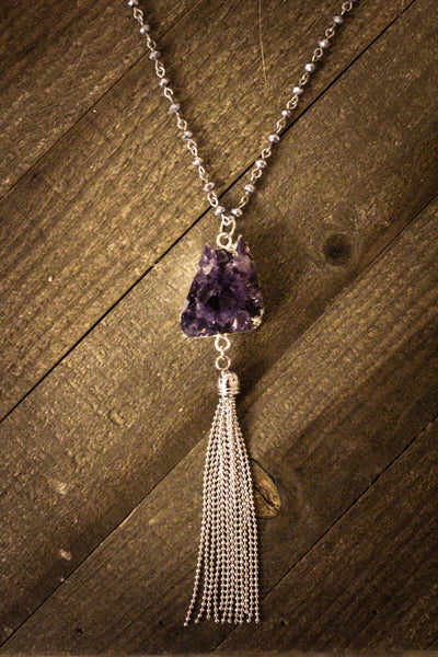 Amethyst Crystal Tassel Necklace