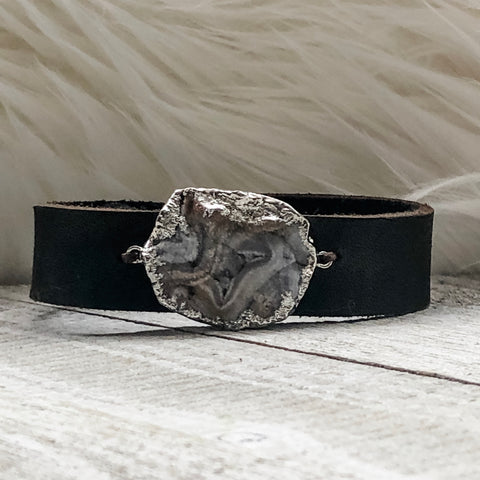 Druzy Quartz Leather Cuff Bracelet