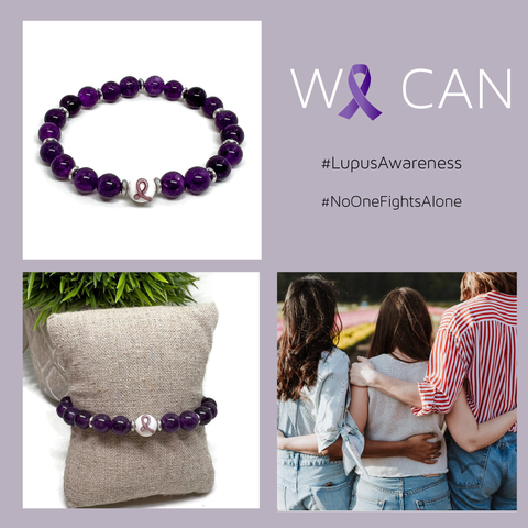 Lupus Awareness Purple Ribbon Unisex Mens and Womens Stretchy Bracelet