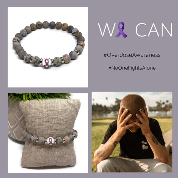 Overdose Awareness Unisex Frosted Agate Stretch Bracelet