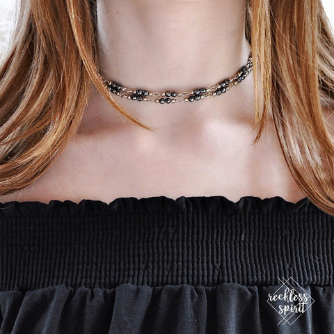 Faceted Midnight Chain Choker Necklace