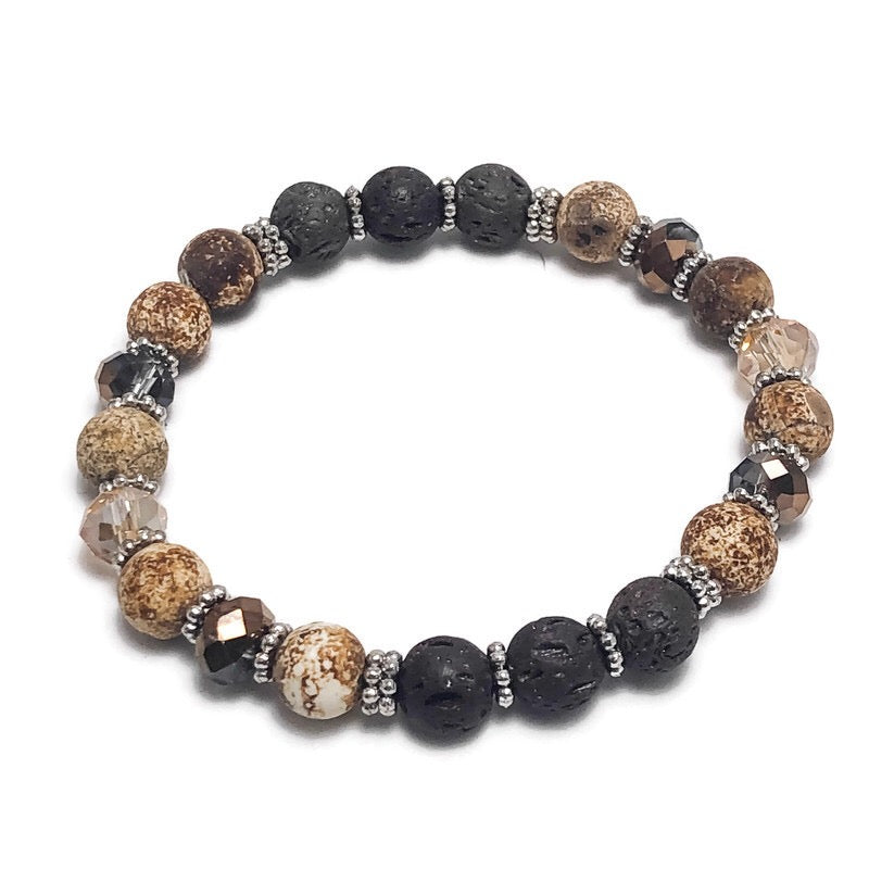 Picture Jasper Aromatherapy Brown Lava Bead Stretch Bracelet