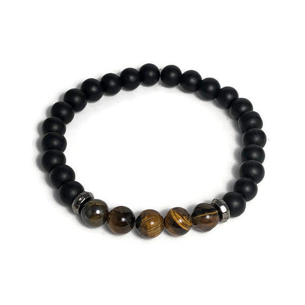 Black Agate and Tiger's Eye Mens Stretch Bracelet