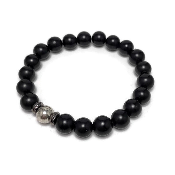 Black Agate Mens Stretch Bracelet