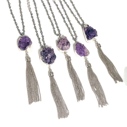 Amethyst Crystal Tassel Necklace