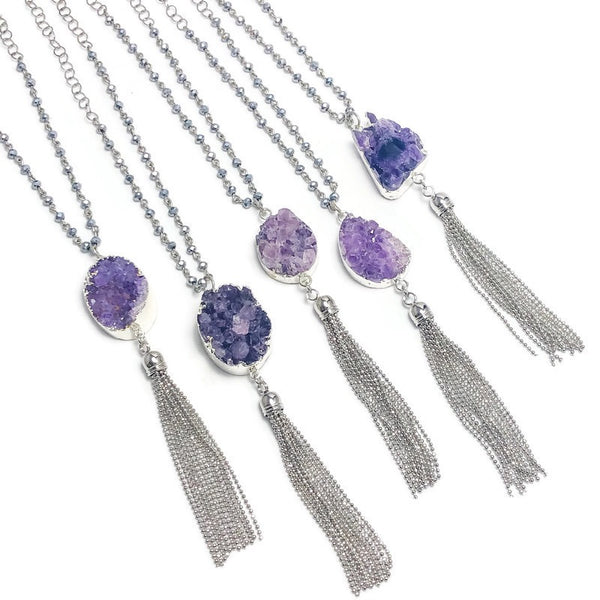 Amethyst Crystal Tassel Necklace