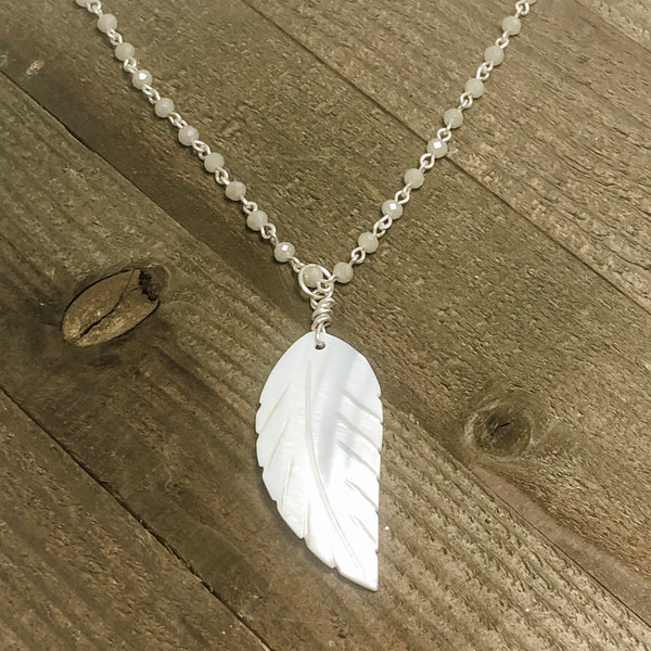 Icy Snowflake Feather Pendant Necklace