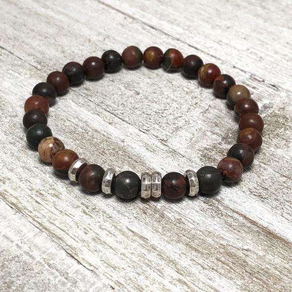Natural Turquoise Bead Mens Stretch Bracelet
