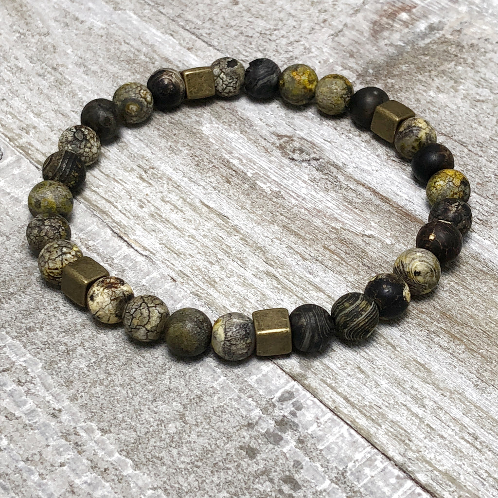 Natural Agate Mens Stretch Bracelet