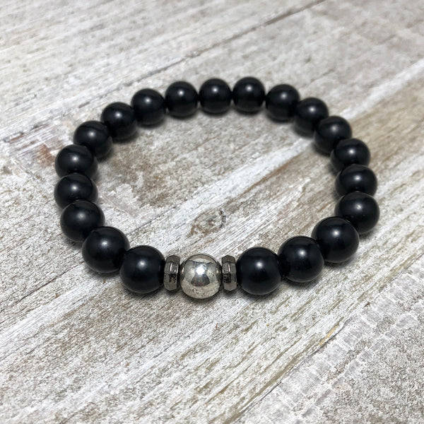 Black Agate Mens Stretch Bracelet