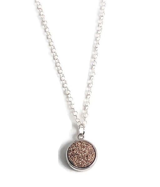 Dainty Pink Druzy Necklace