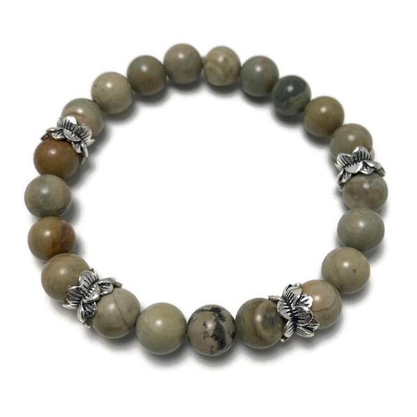HEALING STONES - Silver Leaf Jasper Agate Womens Stretch Bracelet