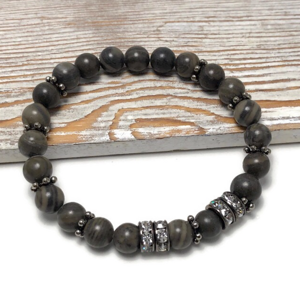 HEALING STONES - Wood Lace Stone Womens Stretch Bracelet