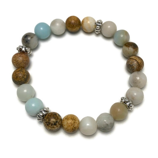 HEALING STONES - Amazonite/Picture Jasper Womens Stretch Bracelet