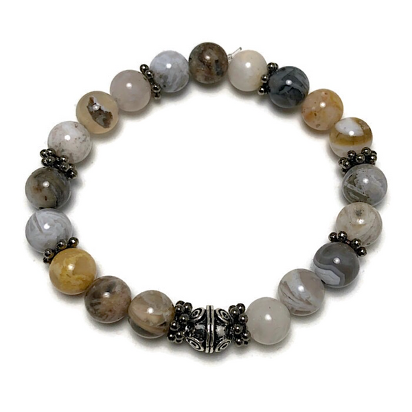 HEALING STONES - Bamboo Leaf Agate Womens Stretch Bracelet