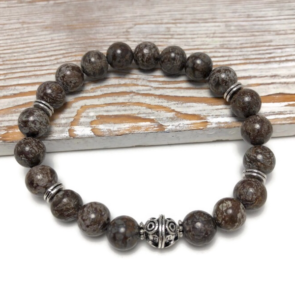 HEALING STONES - Snowflake Obsidian Womens Stretch Bracelet