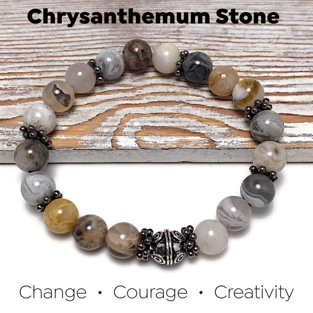 HEALING STONES - Bamboo Leaf Agate Womens Stretch Bracelet