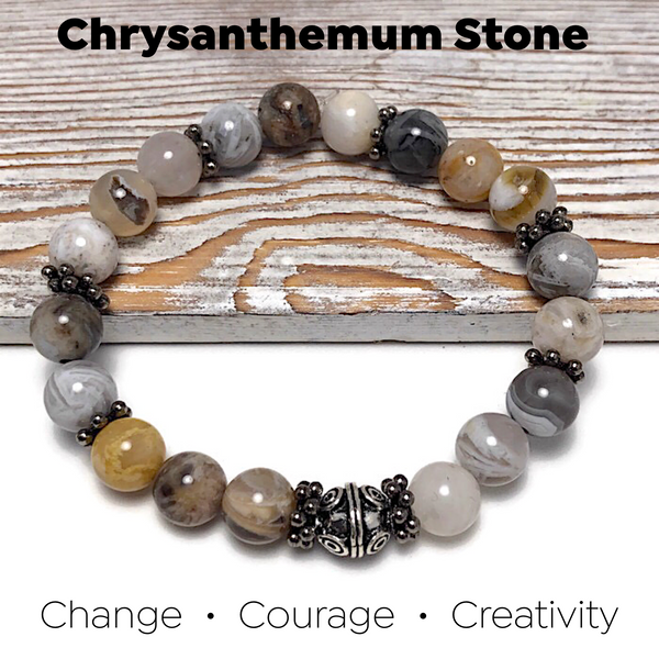 HEALING STONES - Bamboo Leaf Agate Womens Stretch Bracelet