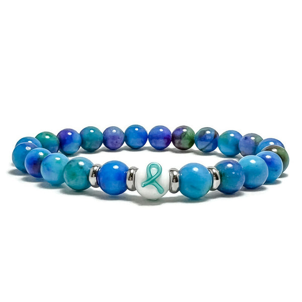 Suicide Prevention Awareness Teal and Purple Ribbon Mens and Womens Stretchy Bracelet