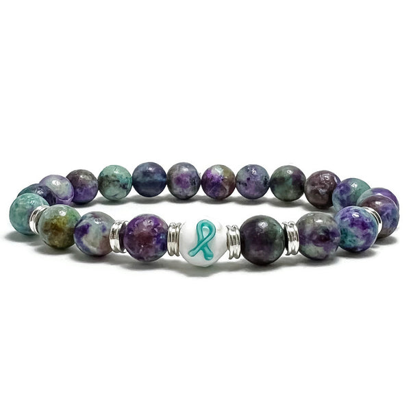 Suicide Prevention Awareness Teal and Purple Ribbon Unisex Mens and Womens Stretchy Bracelet