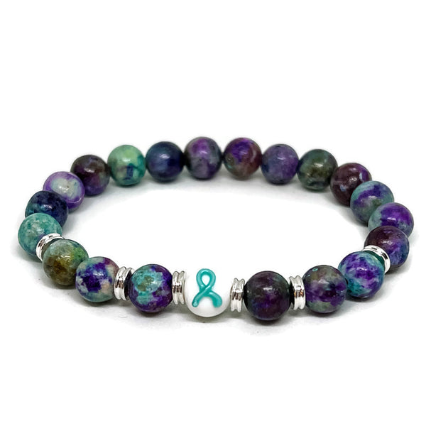 Suicide Prevention Awareness Teal and Purple Ribbon Unisex Mens and Womens Stretchy Bracelet