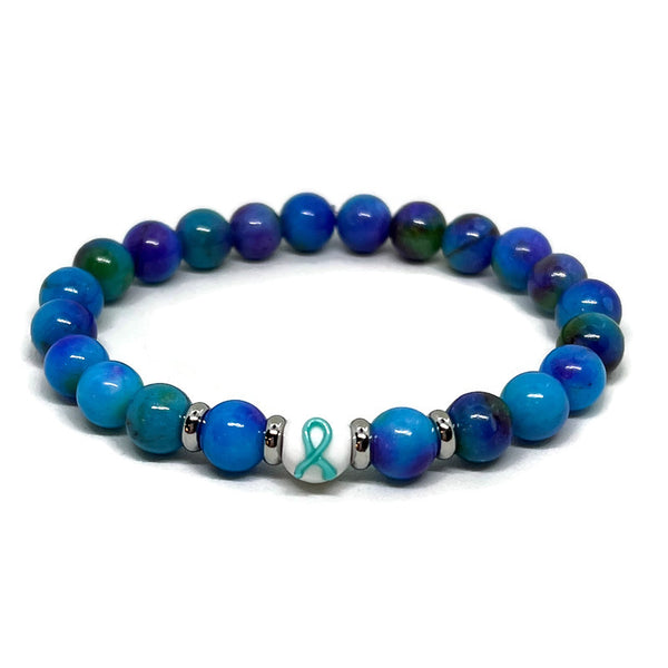 Suicide Prevention Awareness Teal and Purple Ribbon Mens and Womens Stretchy Bracelet