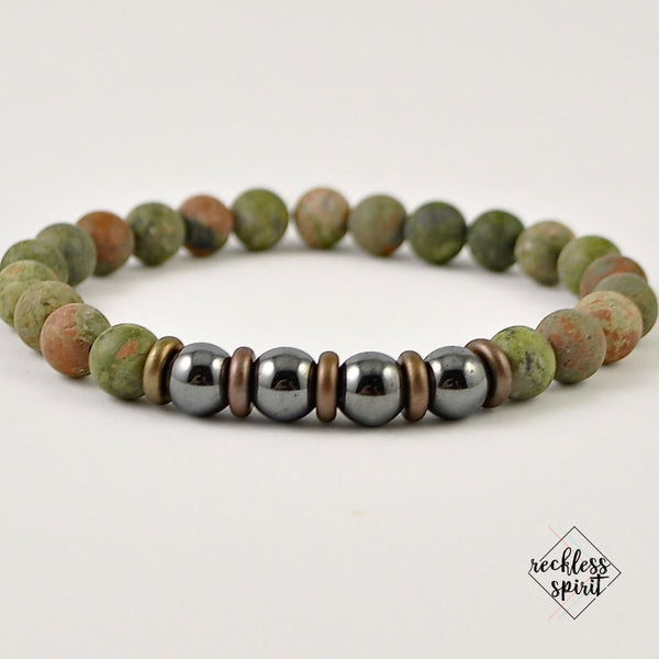 Unakite Mens Stretch Bracelet