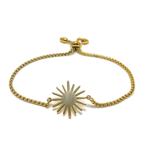 Adjustable Slide Bead Box Chain Gold Sunburst Minimalist Bracelet