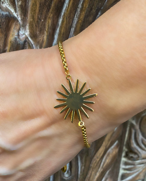 Adjustable Slide Bead Box Chain Gold Sunburst Minimalist Bracelet
