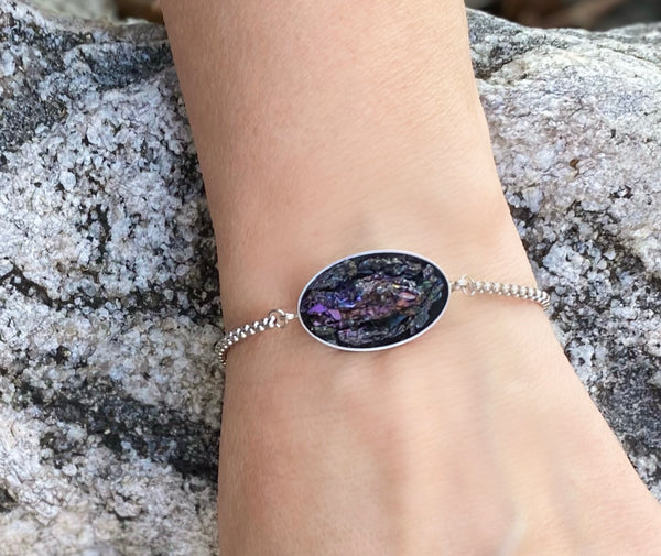Adjustable Slide Bead Box Chain Silver Iridescent Druzy Gemstone Minimalist Bracelet