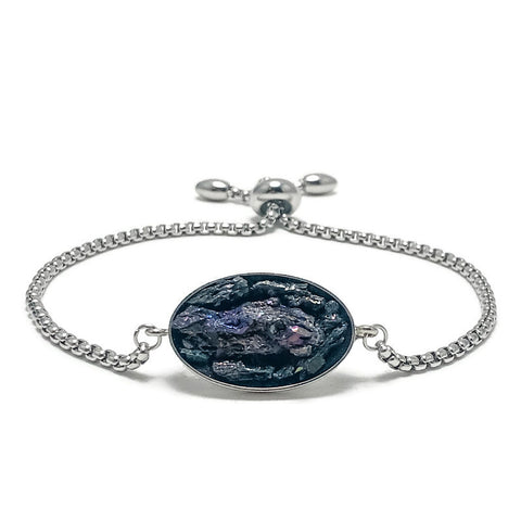 Adjustable Slide Bead Box Chain Silver Iridescent Druzy Gemstone Minimalist Bracelet