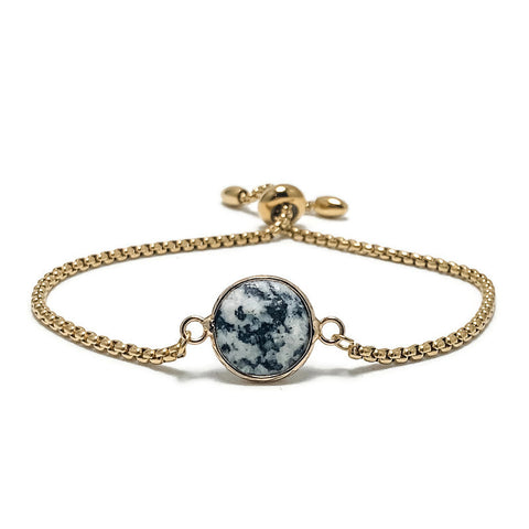 Adjustable Slide Bead Box Chain Gold Sesame Kiwi Jasper Gemstone Minimalist Bracelet