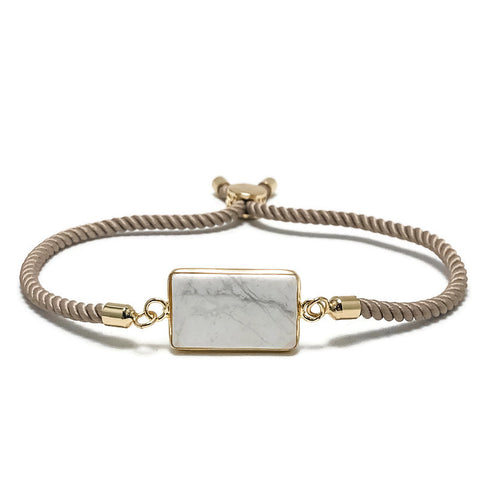 Adjustable Slide Bead Box Chain Gold White Howlite Minimalist Bracelet