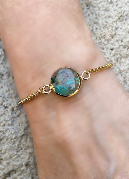 Adjustable Slide Bead Box Chain Gold Regalite Imperial Jasper Gemstone Minimalist Bracelet