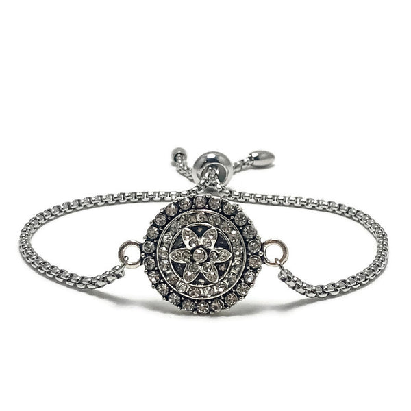Adjustable Slide Bead Box Chain Silver Glitz and Glam Rhinestone Minimalist Bracelet